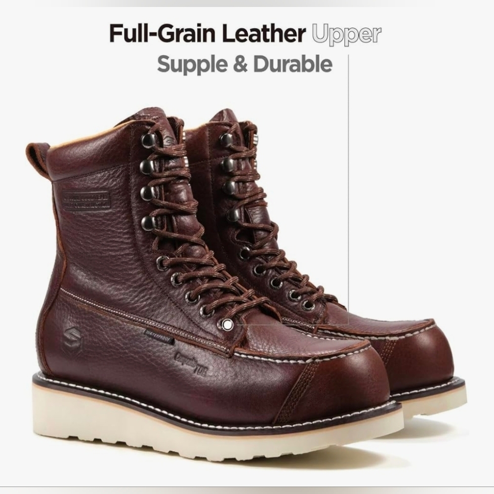 NIB Genuine Leather 8" Work Safety Work Boots Composite Toe Goodyear 11 mens 😀 - Picture 3 of 11